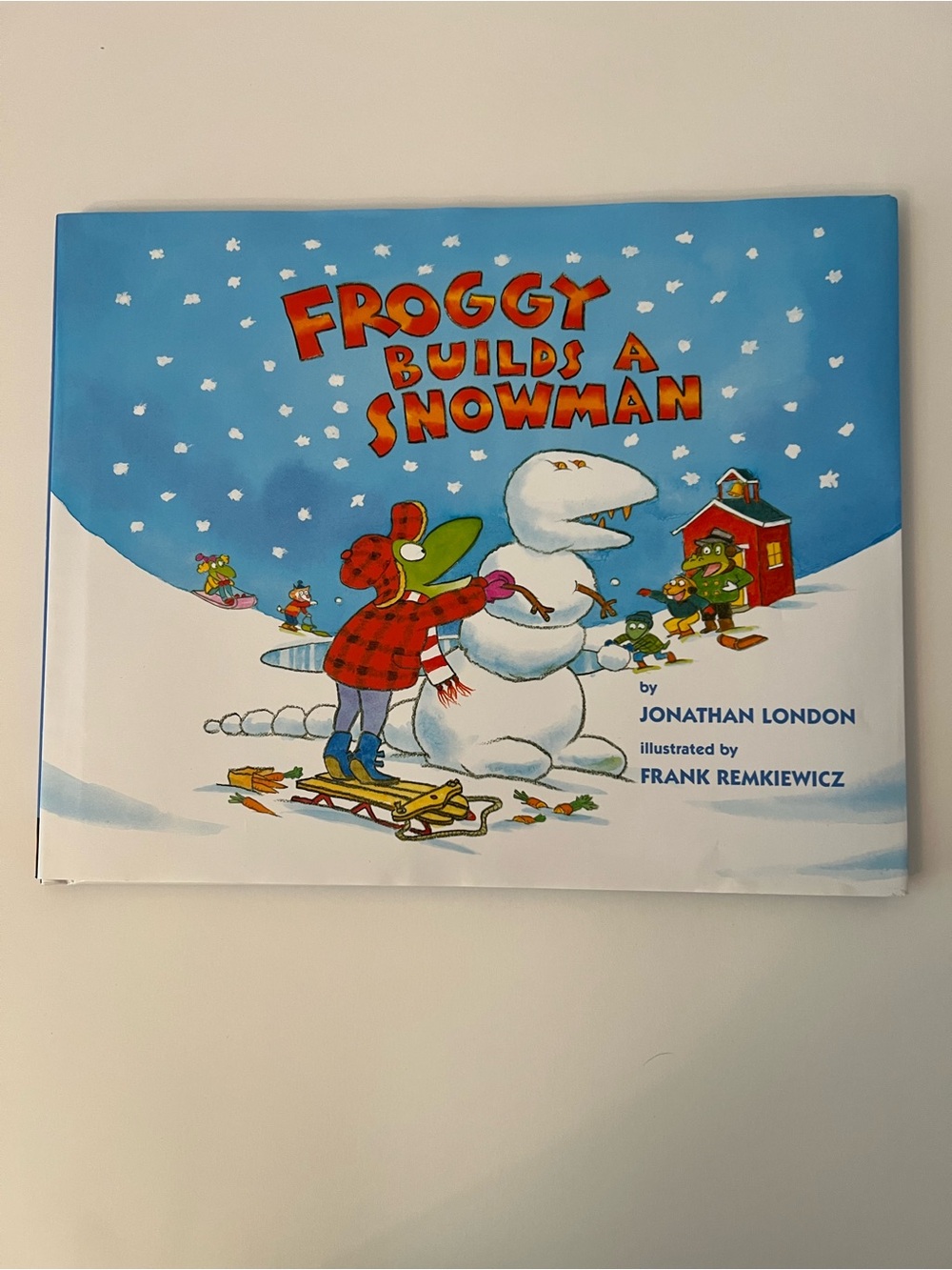 Froggy Builds a Snowman Hardcover Picture Book - Blue/White